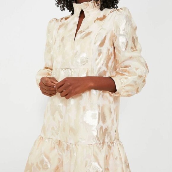 Gold & Ivory Tuckernuck Champagne Fil Coupe Palmerston Dress New With Tags XS - Picture 2 of 5